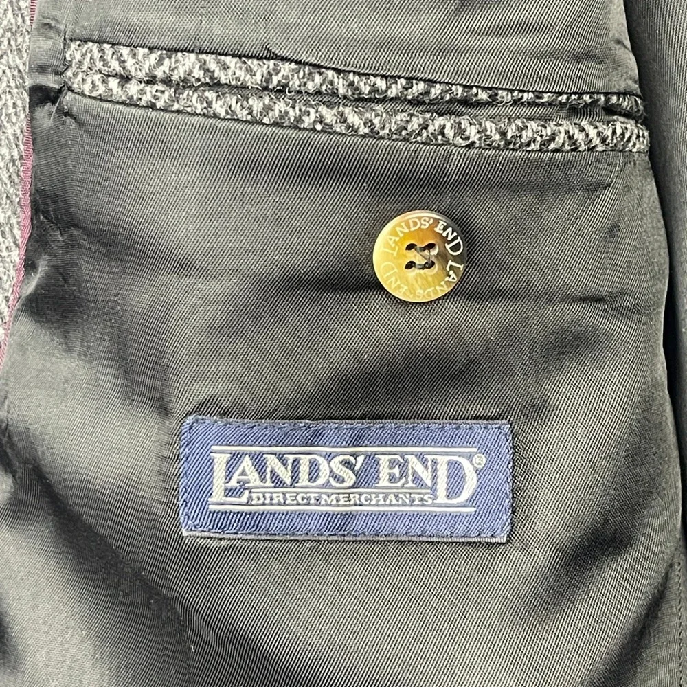 VTG Lands' End Lambswool Blazer Tweed Herringbone‎ 43R Sport Coat Grey *READ